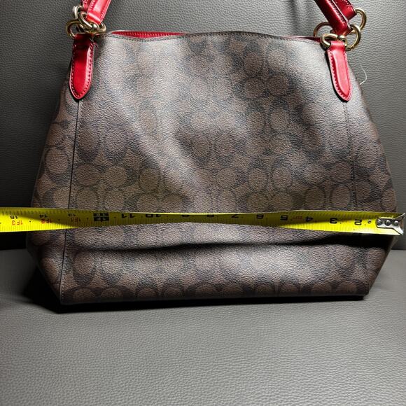 Coach Hallie In Signature Canvas Shoulder Bag Brown True Red NWT $398 - Picture 9 of 12